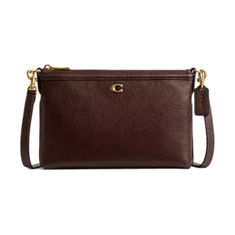 

COACH Legacy 25 Logo Zip Closure Leather Shoulder Crossbody Bag Medium Women s Maple коричневий
