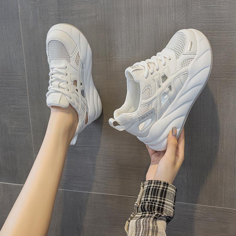 Summer New Casual Fashion Versatile Thick-soled Heightening Little White Shoes Women's Explosive Version Hollow, Light and Breathable Women's Shoes