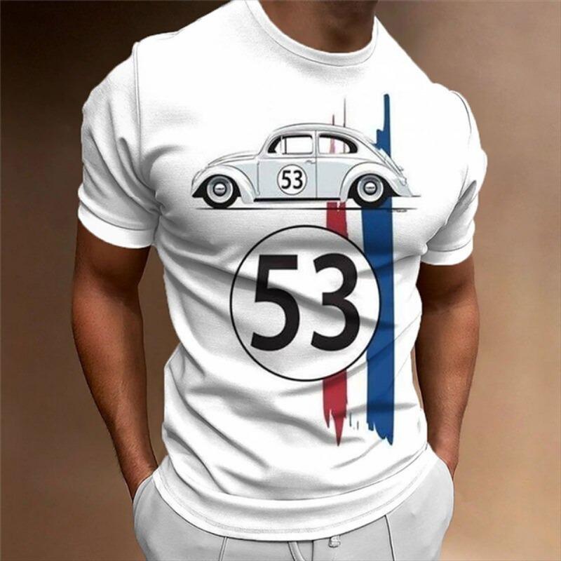 Summer Vintage T Shirt Mens 3D Racing Print Holiday Tops Outdoor Street T-Shirts Oversized Short Sleeve Tee Shirts Male Clothing