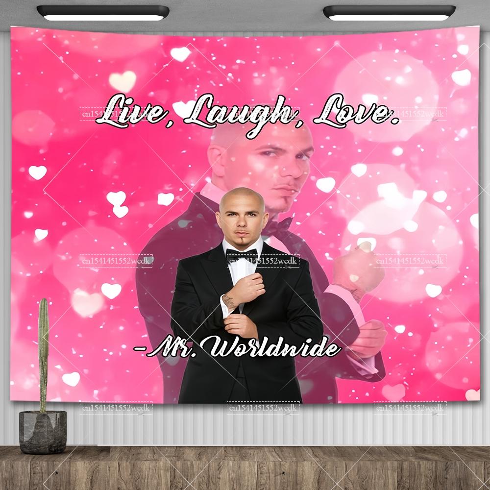 Mr Worldwide Dice To Live Laugh Love Telo da Parete MR 305 Pitbull Meme Telo da Parete Grande Tessuto Appeso a Parete Teli Tappetini Yoga