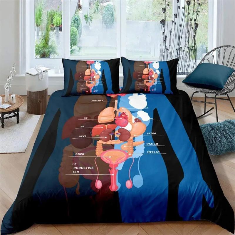 Housse de couette Anatomie Humaine Roi Reine Structure Corporelle Organe Collection de Literie Éducation Médicale Biologie Cellulaire Housse de Couette Douce en Polyester