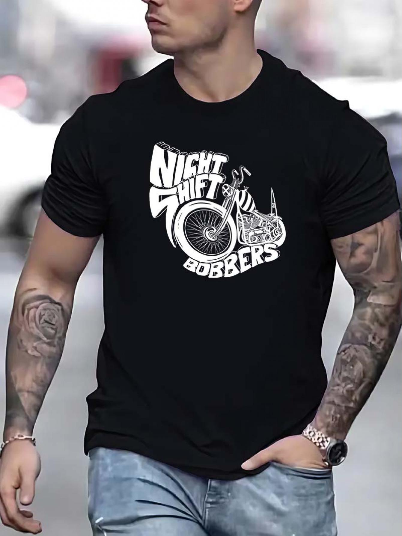 Casual Graphic T-shirt with Bold Lettering & Bicycle Design - Black with White Print XL
