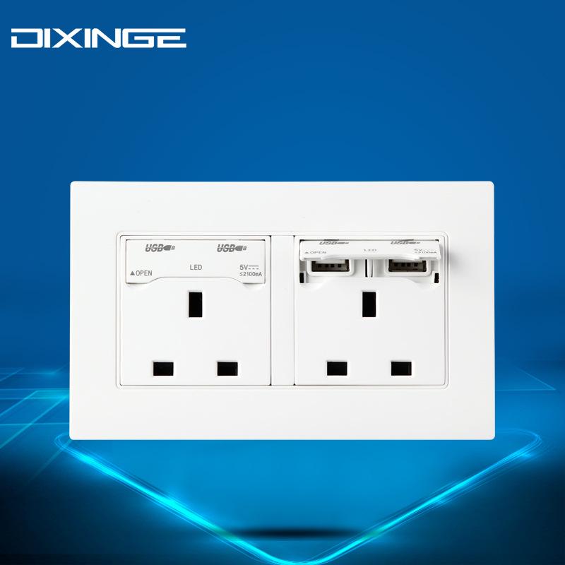 86 Type British Standard 13A Wall Socket with Dual USB Charging Ports