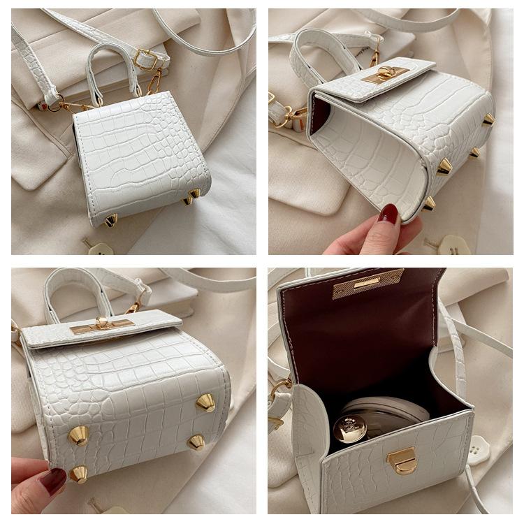 Damen-Handtasche aus Kunstleder mit Schlossverschluss, Neue trendige quadratische Schulter-Umhängetasche im Ins-Stil, Kleine Geldbörse im Streetstyle