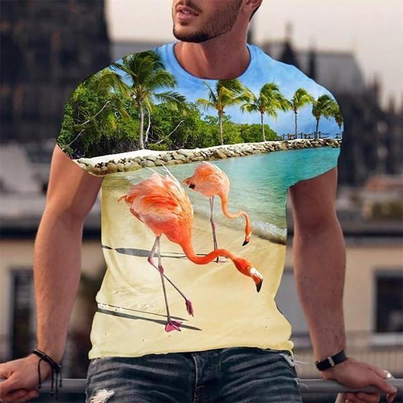 3D Printed Flamingo Animals T Shirt Men's Funny Pattern Tees Summer Harajuku Round Neck Tops Oversized Short Sleeves T-Shirts