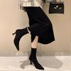 Brown Short Boots Women's High-heeled Thin-heeled Suede Pointed Rear Zipper 2025 New Winter Korean Version Elastic Thin Boots