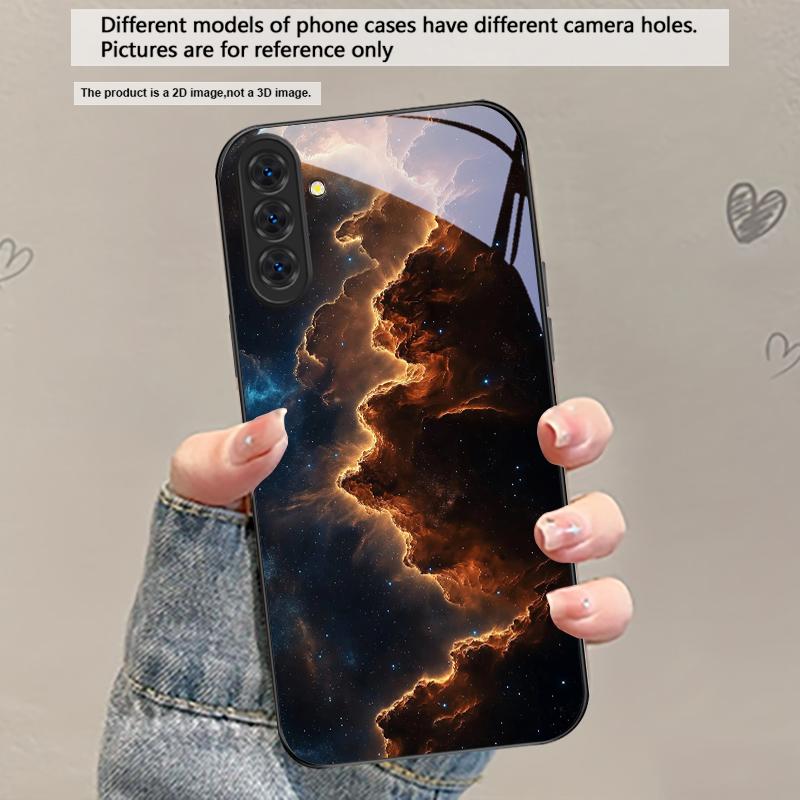 Hot orange gold color For Samsung Galaxy S20 S21 S22 S23 Plus S24 FE S25 Ultra S26 Edge S25+ S20+ S22+ Black Glass Phone Case