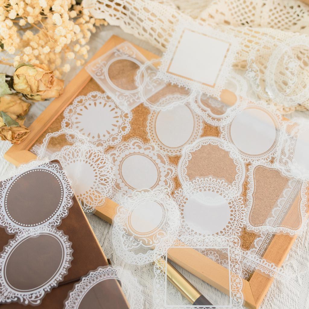 30PCS White Lace Stationery Stickers Decorative Phone Case Cute DIY Stickers for Diary Girls Art Craft Scrapbooking Card