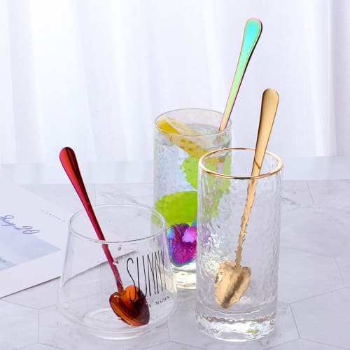 Buyer Star Long Parfait Spoons, Set of 8, 8 Colors, Stylish Heart-Shaped Spoons, Made of 18/8 Stainless Steel with a Titanium Finish, Durable and Long