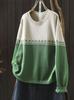 Women's Gradient Color Block Round Neck Cotton Sweater - Casual Korean College Style Knitwear