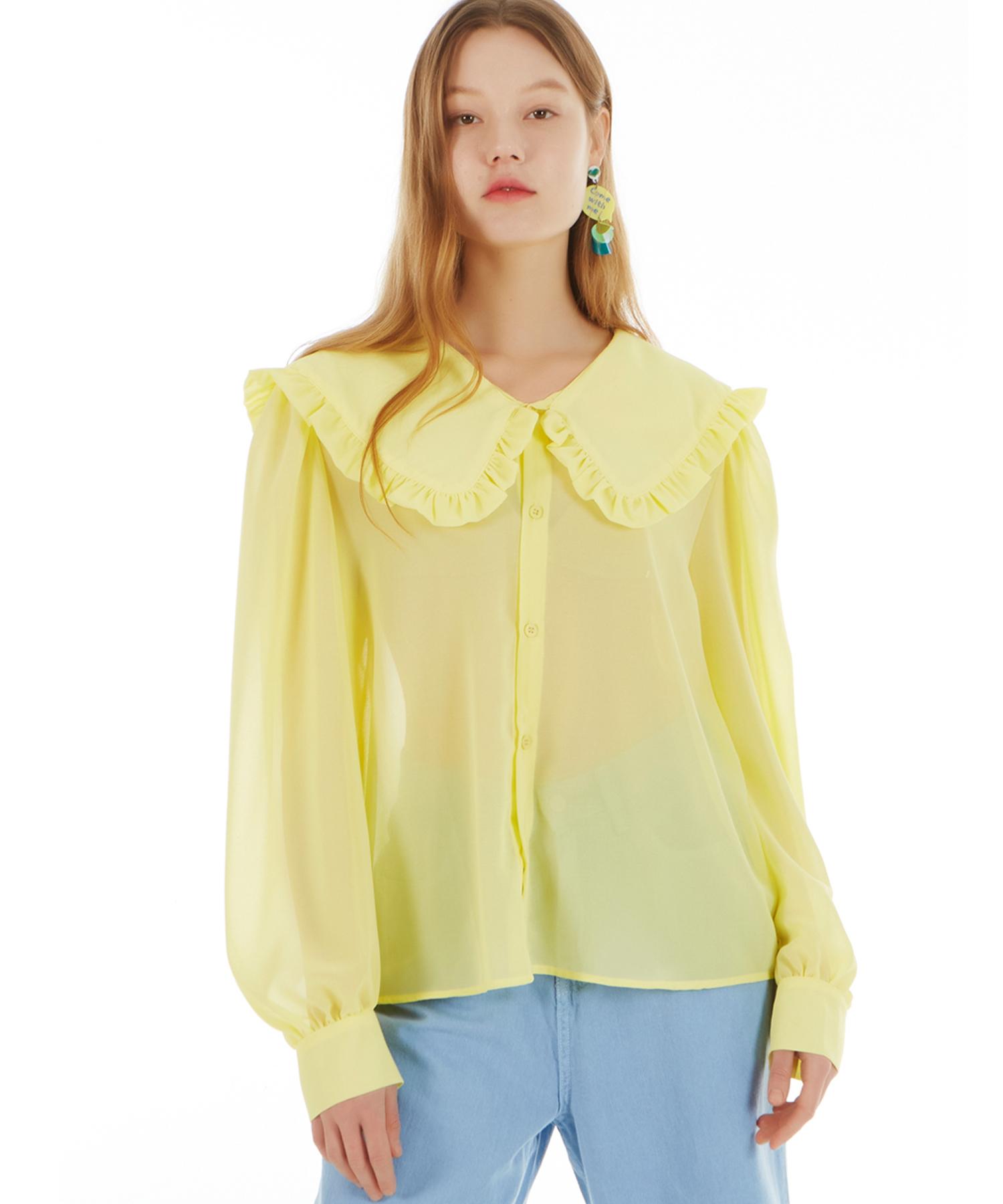 Unknown Planet Shirred Collar Chiffon Blouse Yellow Yellow/Free