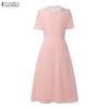 ZANZEA Women Casual Round Neck Summer Lace Patchwork Short Sleeve Dress