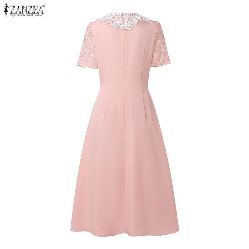 ZANZEA Women Casual Round Neck Summer Lace Patchwork Short Sleeve Dress
