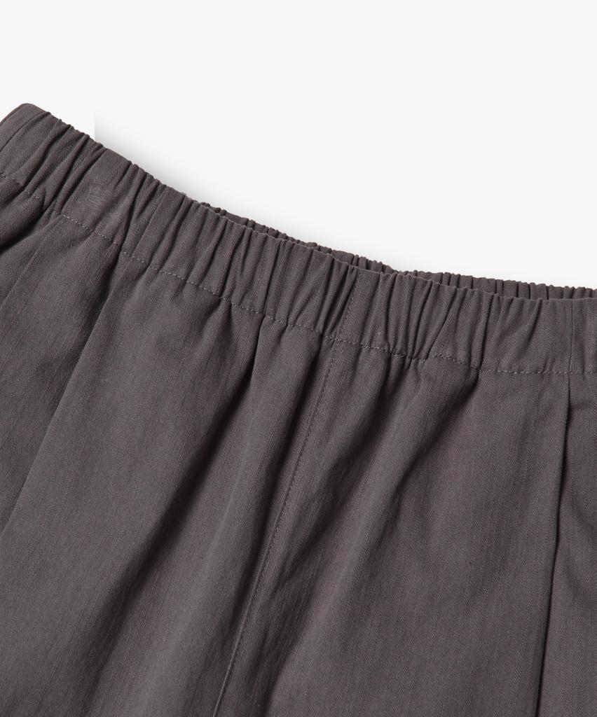 Yujen Double-Pleat Wide Cotton Elastic Waist Pants_Charcoal