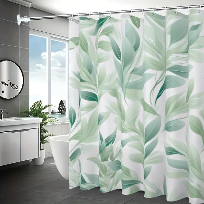 Green Leaf Pattern Shower Curtain Set, No Drilling Required, Easy To Clean, Separates Wet And Dry Areas In The Bathroom