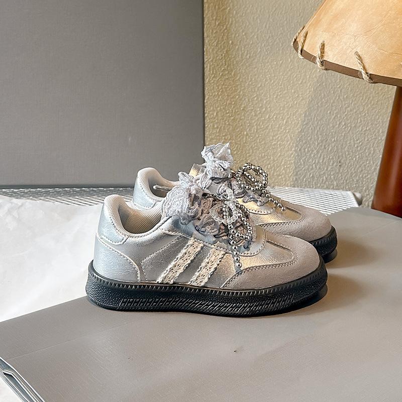Spring 2025 New Classmates Girls Casual Shoes Korean Version Fashion Lace Bow Children's Moral Training Shoes