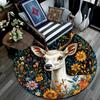 Deer Floral Round Area Rug,Carpet Rug for Living Room Bedroom Sofa Playroom Decor,Non-slip Floor Mat
