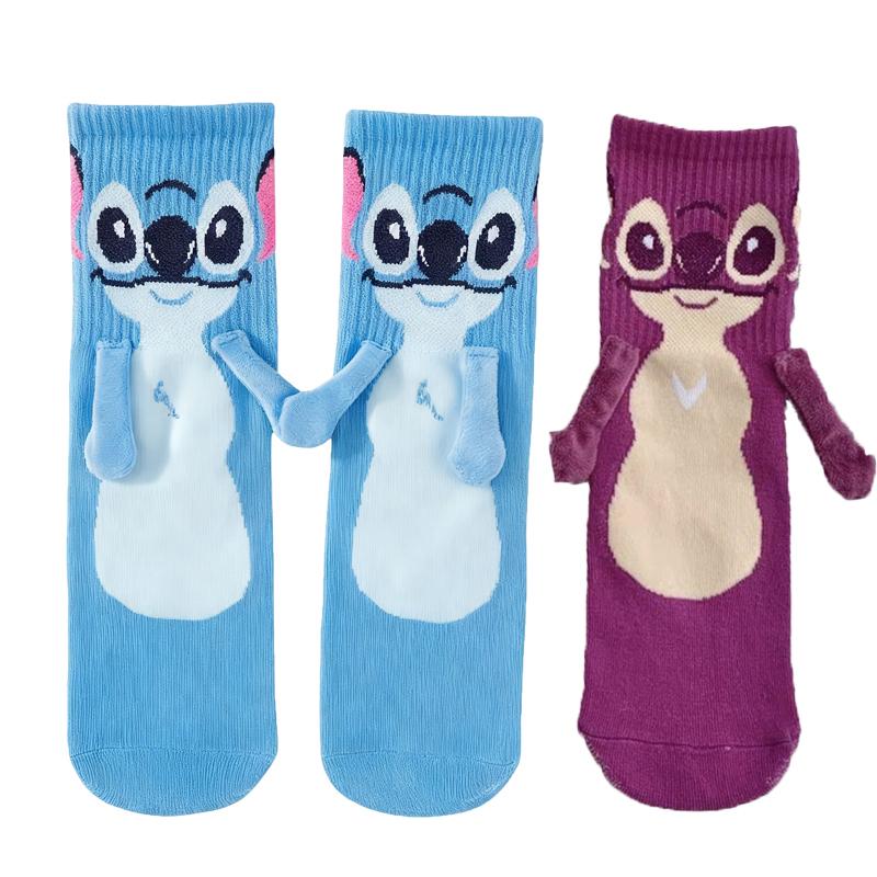 Stitch Magnet Hand In Hand Sock Cartoon Fun Fashion Soft Comfortable Creative Adults Children Christmas Stocking Toy Gift