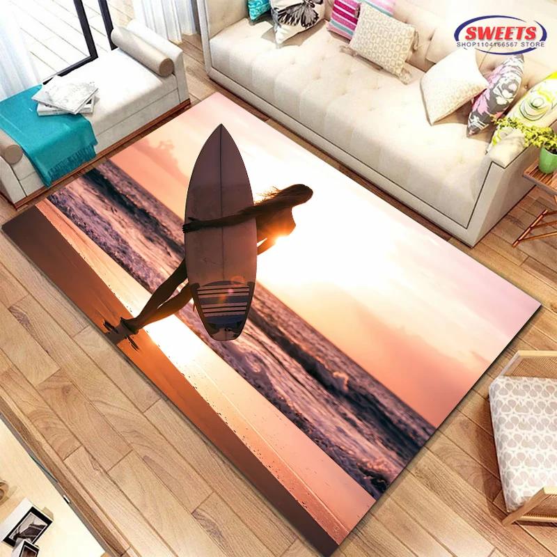 Fashion Sports Theme Carpet, Surfboard Rug for Home Living Room, Children's Bedroom Mat, Sofa Doormat  Floor Anti-slip Decor Rug