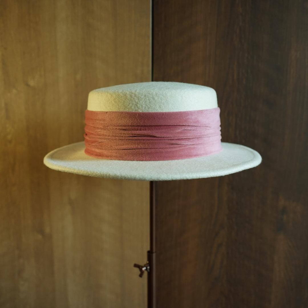

White Wool Woolen Flat Top Small Brim Top Hat Felt Hat Women S Autumn And Winter British Retro Korean Version Elegant Pink M（56-58cm）
