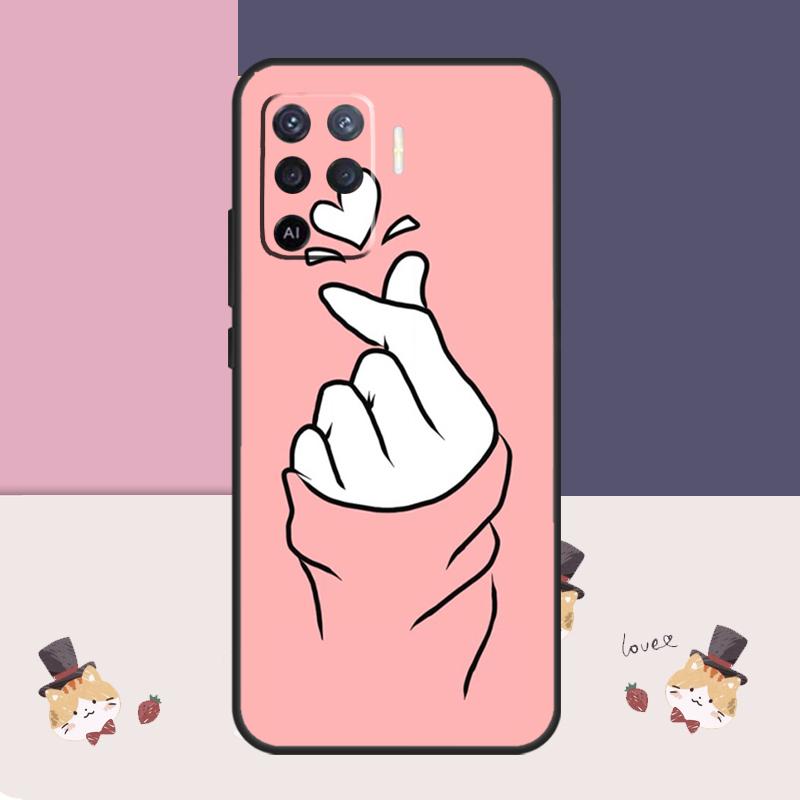 Kpop Hand Finger Heart Case For Oppo A77 A17 A57 A40 A78 A54 A74 A94 A76 A16 A96 A18 A60 A80 A38 A58 A98 A15 A5 Pro