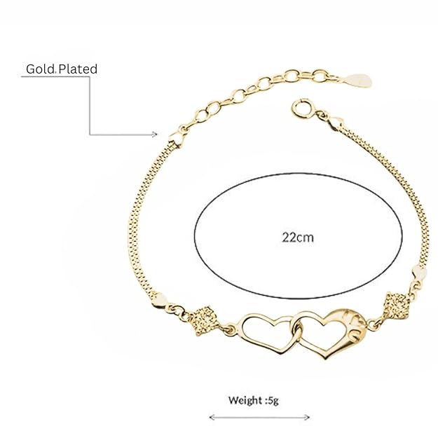 Double Heart Shape Cubic Zirconia Charm Bracelet, Love Bracelet for Women and Girls, Valentine's Day Gift