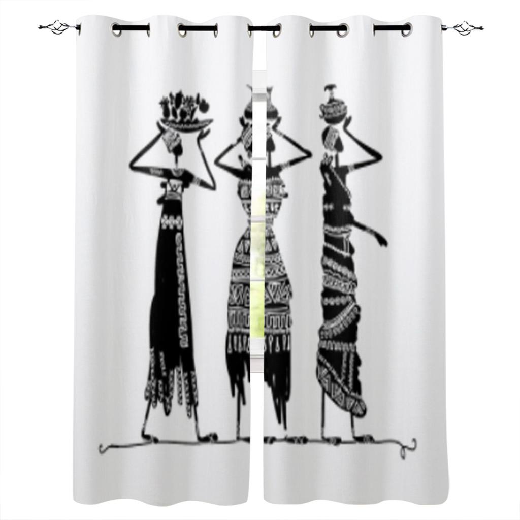 African Women Apron Ceramic Cartoon Window Curtains Bedroom Kitchen Decor Curtain Panel Window Curtains for Living Room