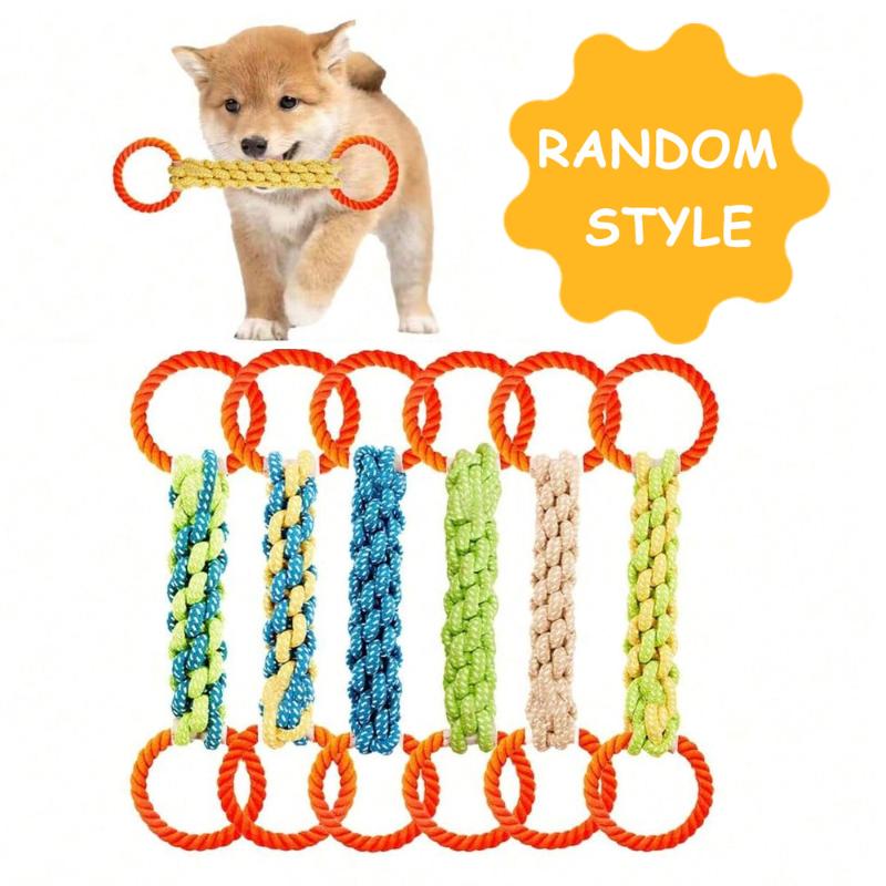 Langlebiges Baumwollmischungs-Hundeseil-Kauspielzeug mit Doppelring, Bissfest, zum Zerrspiel, Interaktives Kauspielzeug für kleine Hunde, Training, Spiel