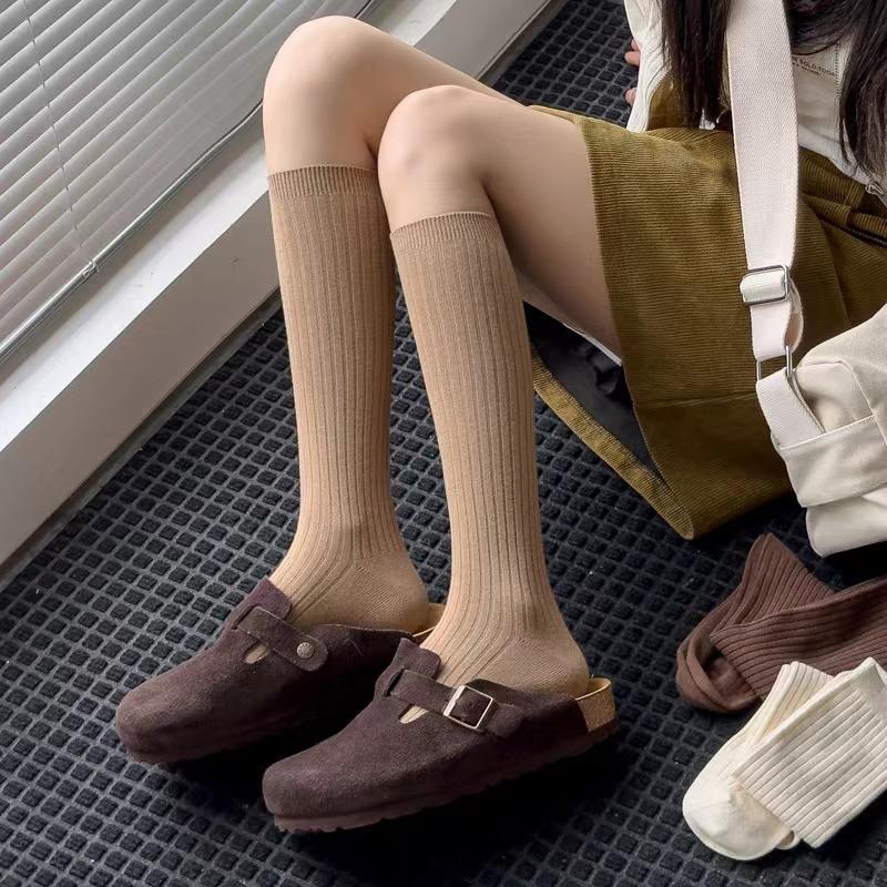 Ladies Girls Fashion Solid Knee Socks Women Knitting Cotton Long Socks Autumn Winter Warm Thigh High White Black Stockings