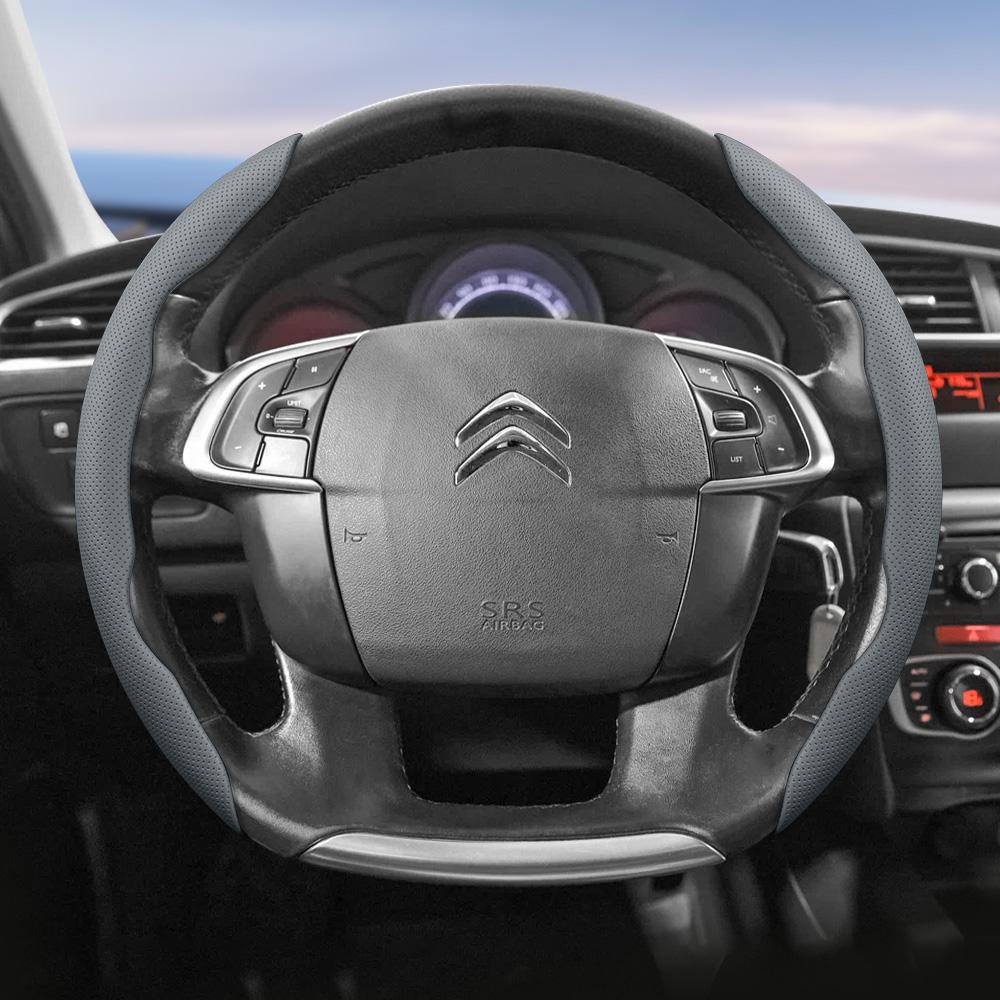 Suitable for Citroen Breathable Leather Steering Wheel Cover with Segmented Quick-Release Design, Non-Slip and Durable, for Models Such as C3, C4 X, B
