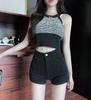 Women's Loose-Fit Ripped Denim Shorts - Summer 2026 Elastic Waist, Rolled Hem, Wide-Leg Design