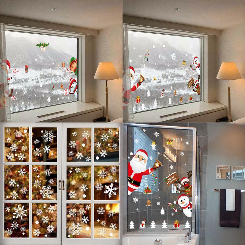 Removable Pvc Christmas Window Stickers With Snowflakes And Merry Christmas Designs