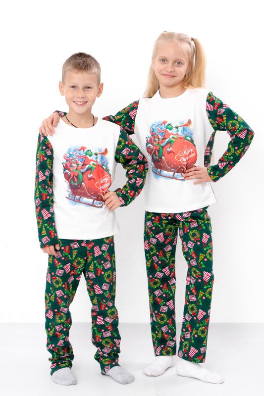 

Pajama Set (kids) – Warm Fleece Top & Pants with New Year Print, Winter, 6076-3 HC 98 смарагдовий