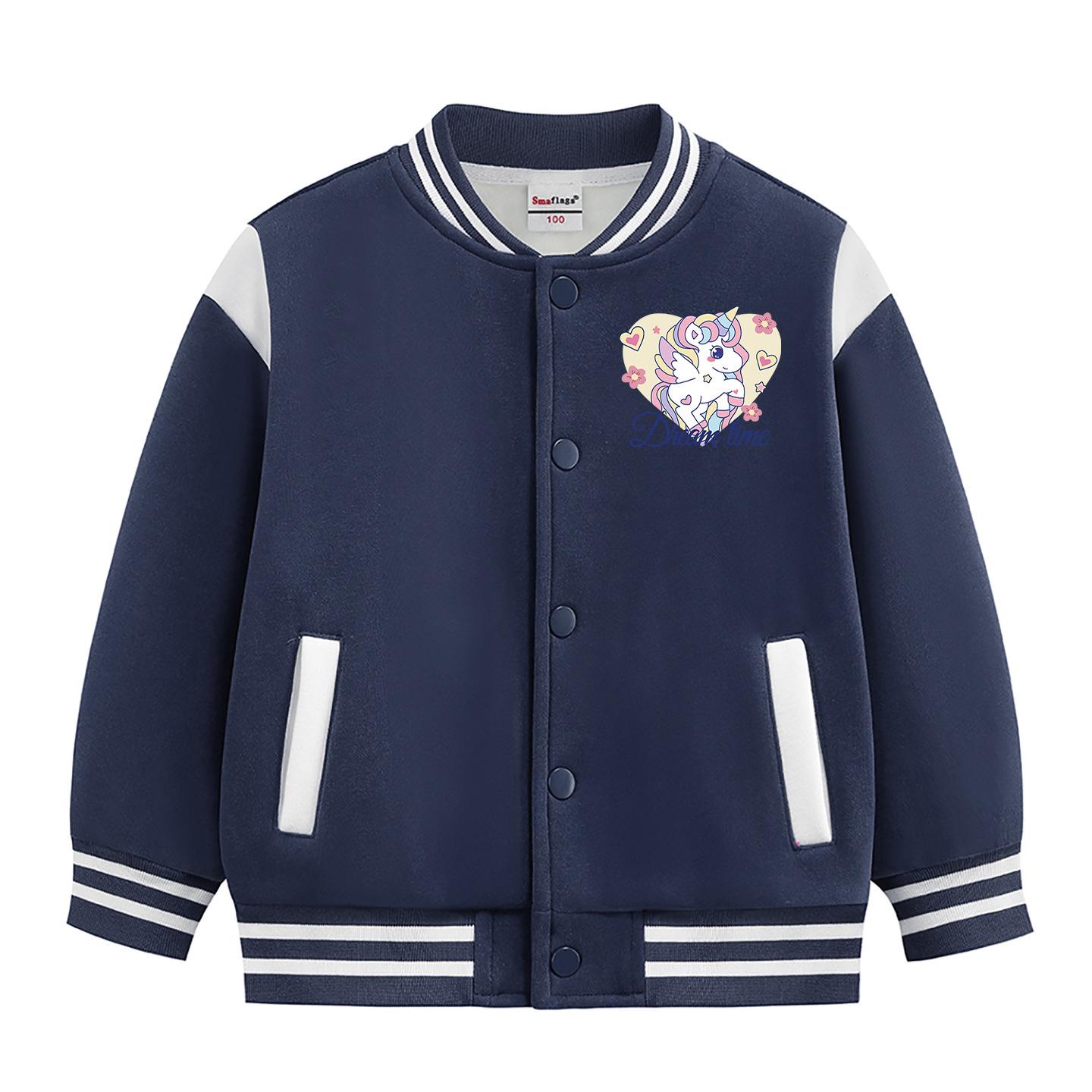 

2026 New Girls Thickened Plush Lined Baseball Jacket - Autumn/Winter College Style for Medium & Large Kids 90cm (Height: 80-90cm)