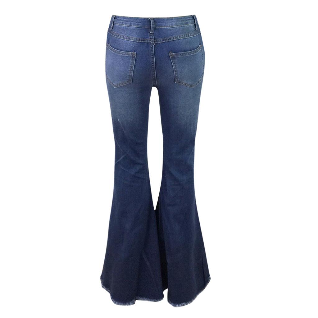 Women's  Color Hole No Bomb Cultivate Oneself  Denim Flare Pants