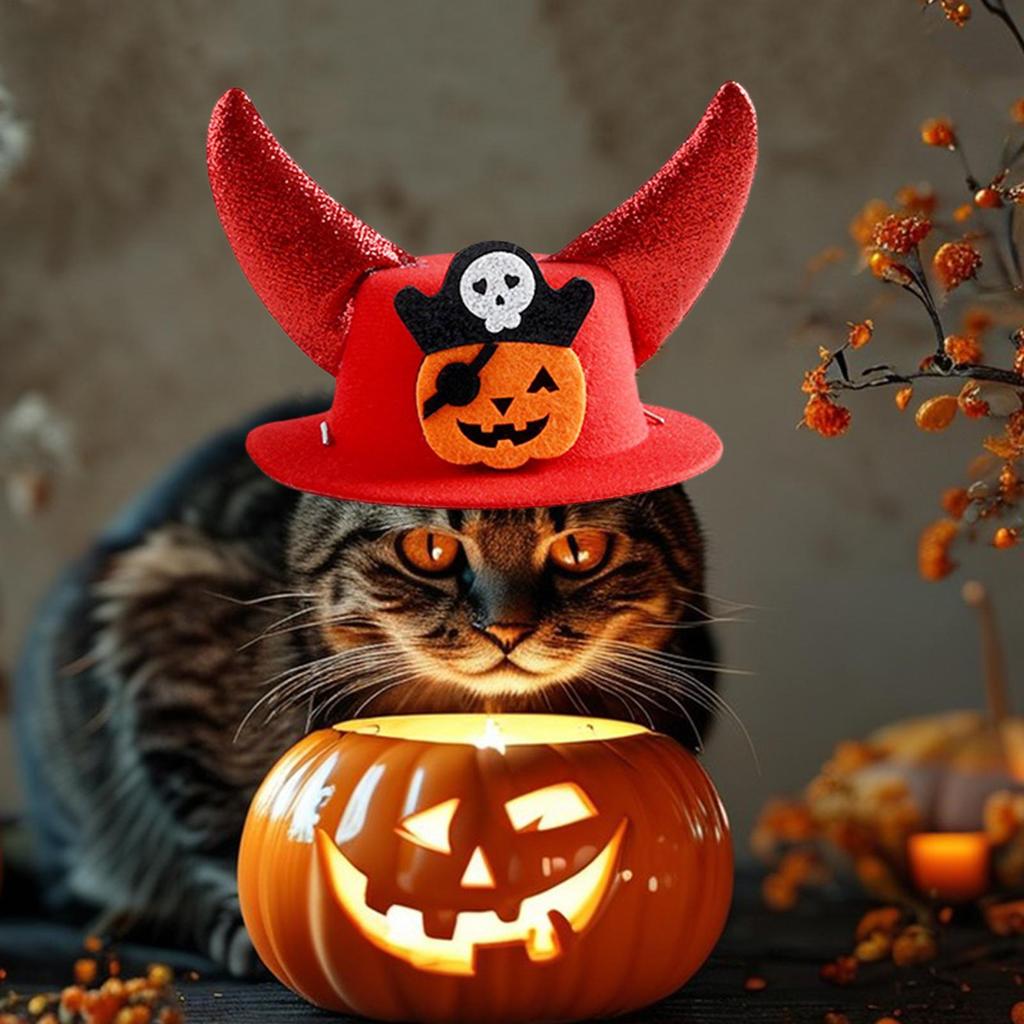 Dog Hat Horn Design Halloween Pet Hat Adjustable Costume Headwear For Family Gathering Festival Celebration Stage Show Theater