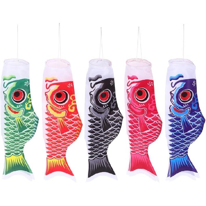 DOITOOL 5 Pcs Japanese Carp Windsock Streamer Fish Flag Kite Koinobori Hanging Decor for Japanese Sushi Bar Izakaya Room (70x17cm)