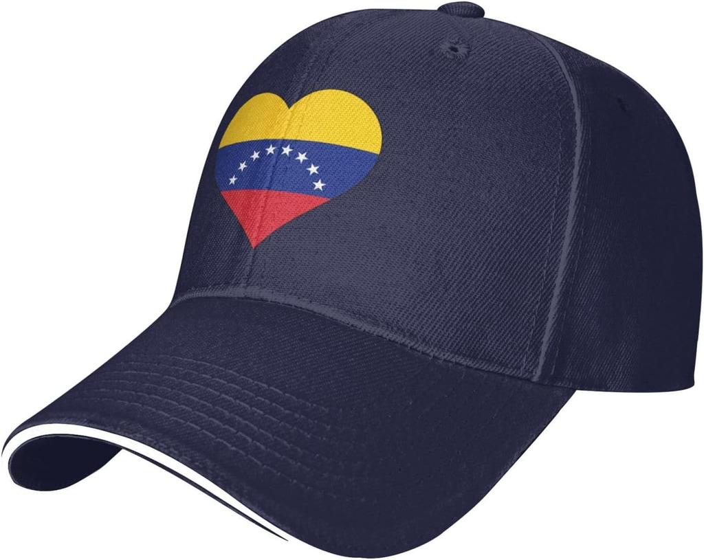Venezuela Flag Heart Baseball Cap Polyester Adjustable Outdoor Sun Hat Unisex