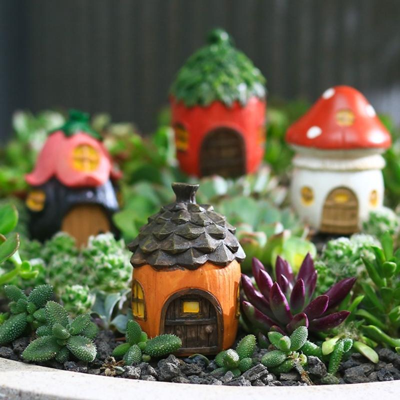 Resin House Miniatures Figurines Garden Decorations Outdoor Accessories Mini Crafts Small Home Garden Yards Decorations