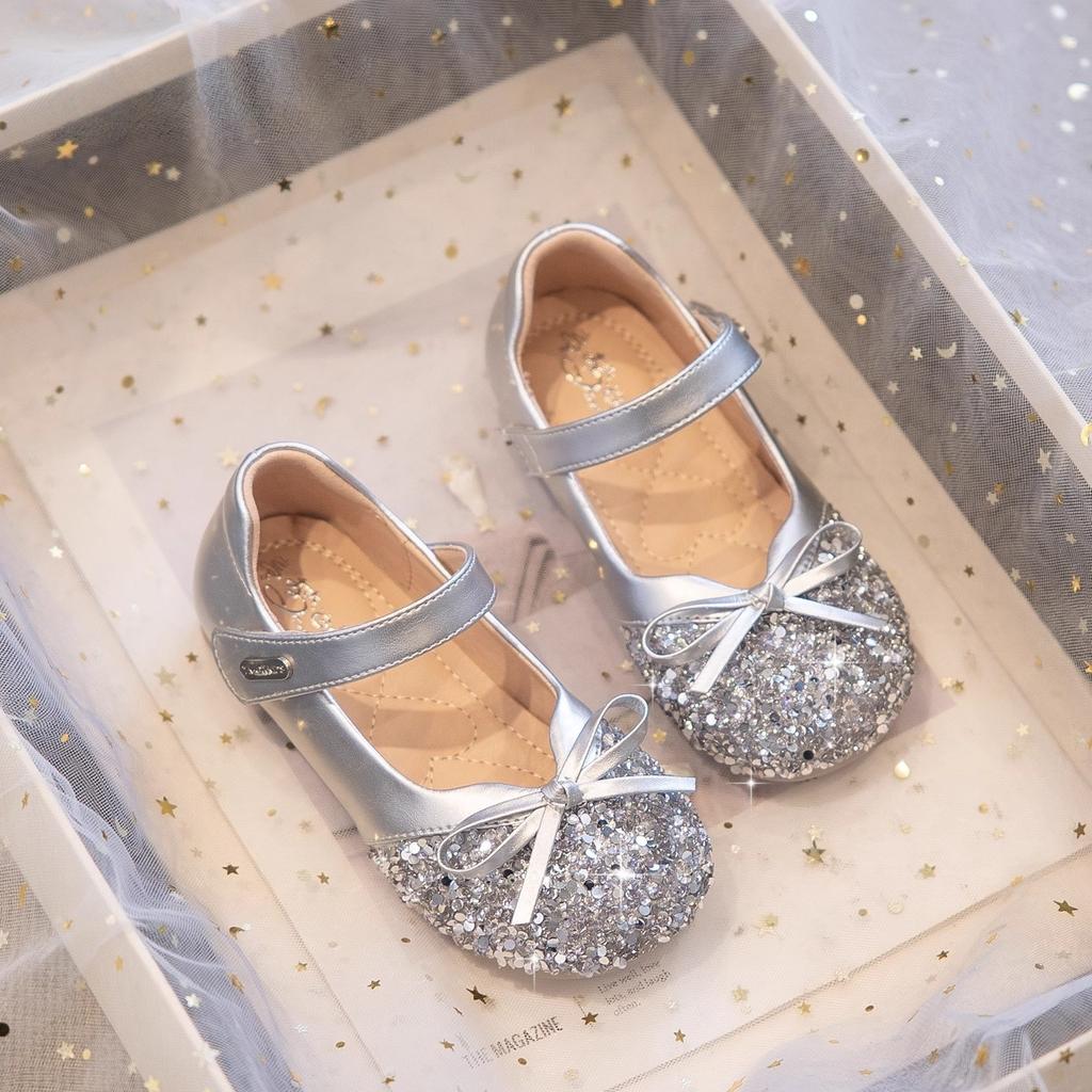 Princess Shoes Girls Elsa Shoes 2025 New Children's Small Leather Shoes Women's Treasure Silver Crystal Single Shoes Summer Soft Sole