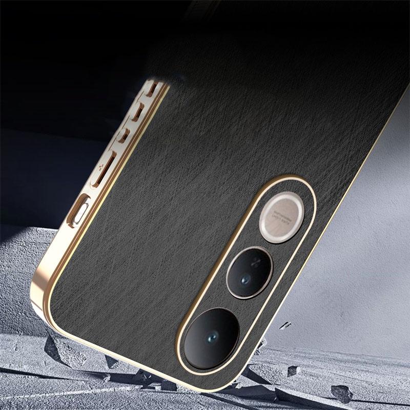 Gold Silk Texture Phone Leather Electroplated Case For Vivo V50 Lite V40 Pro 6D Plating Fast Charging Cover For VIVO V50 V40 V30