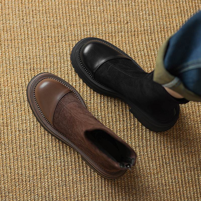 Krazing Pot Microfiber Flock Autumn Winter Shoes Thick Med Heels Size 43 Modern Boots Stretch Ankle Boots