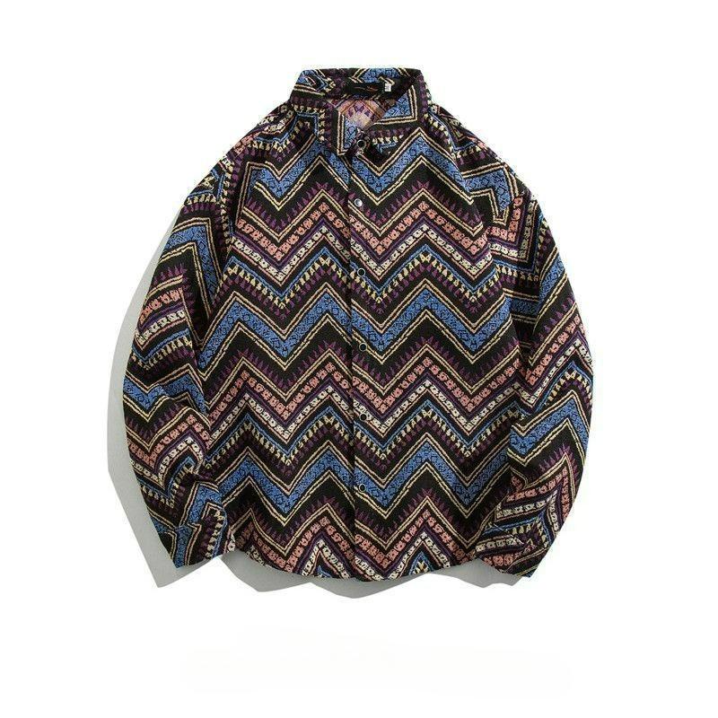 Shirt Men's Loose Autumn and Winter Models Retro Ethnic Style Couple Long-sleeved Shirt Jacket