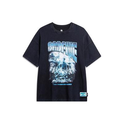 Li Ning Badfive Printed Letter Comfortable Versatile Breathable Loose Short Sleeve T-Shirt Men Tops Black AHSU419-1
