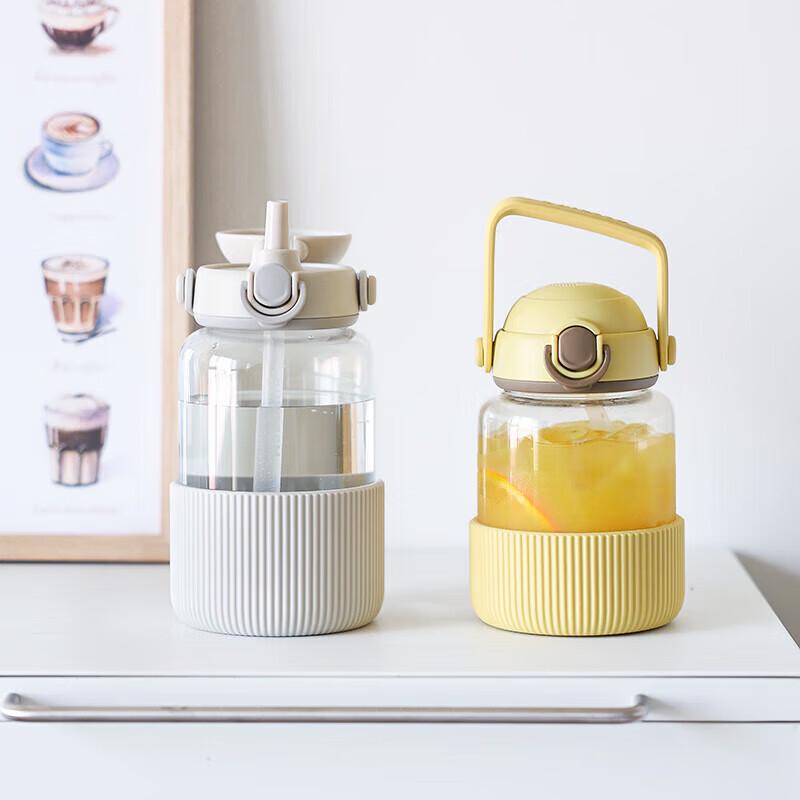 Buydeem 1000ML Large Capacity Glass Water Bottle with Straw