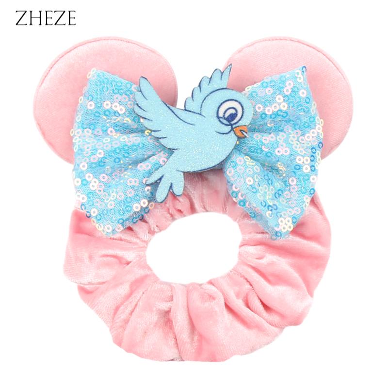 New Disney Mouse Ears Scrunchies Hairband Girl Ponytail Holder For Women Sequins Bows Headband  Women Trip DIY Accessories