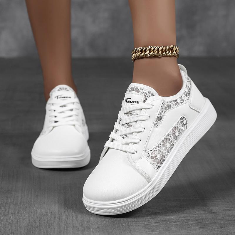 TUINANLE Scarpe da Ginnastica Piatte da Donna Bianche Comode Traspiranti Casual Design Leggero