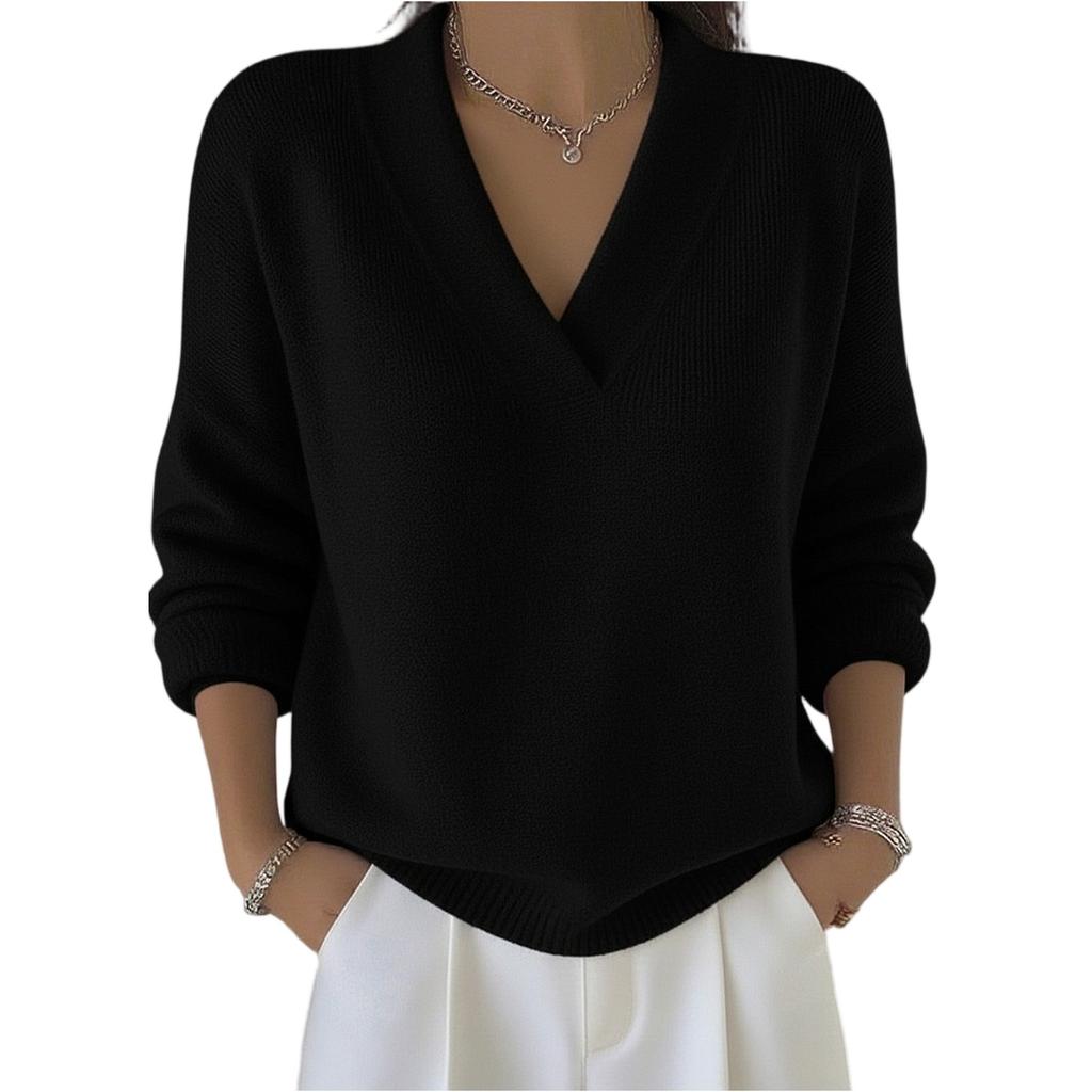 Women's Fashionable Long-sleeved Solid-color Pullover Knitted Sweater Top