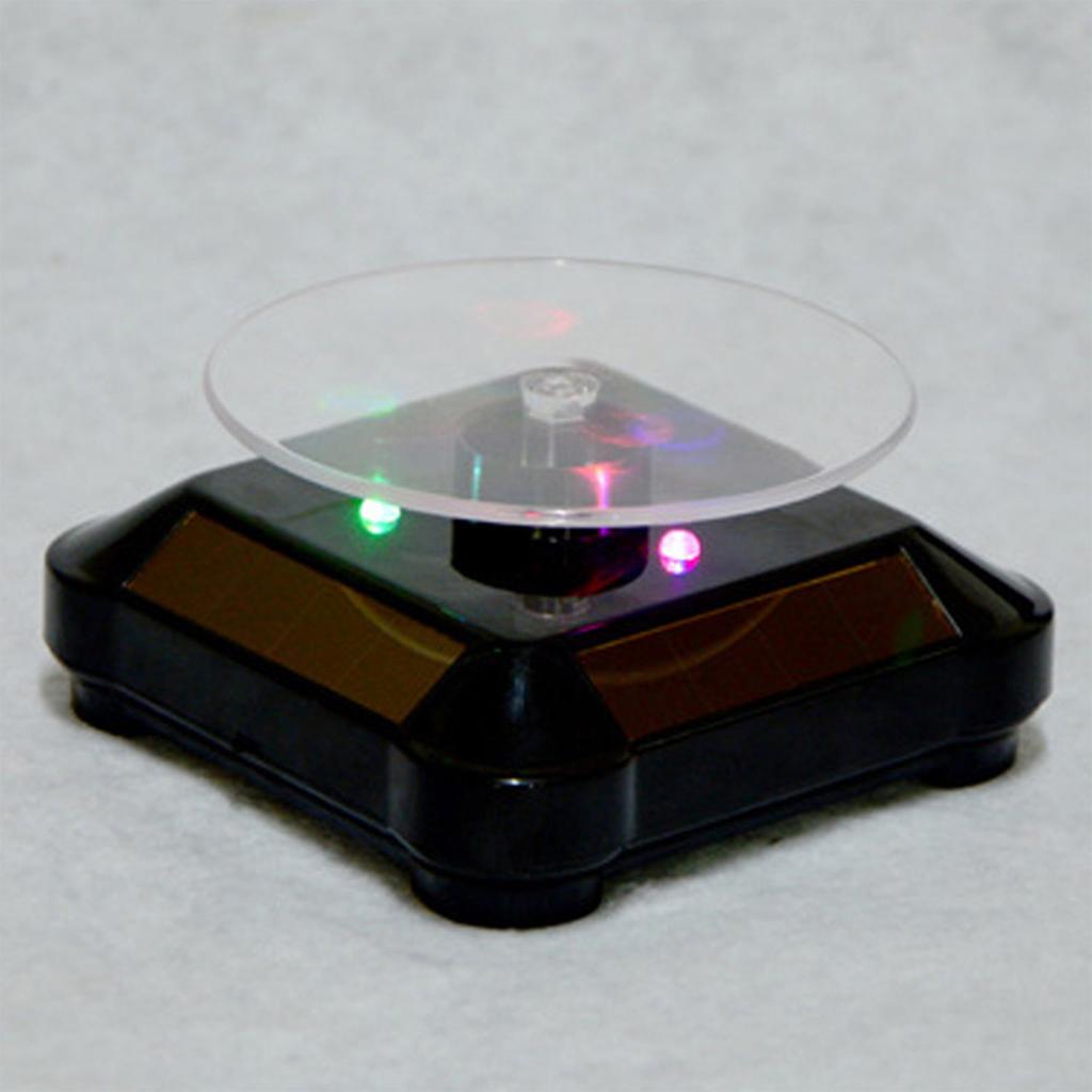 Solar Powered Jewelry Display Stand with LED Lights and Auto Rotation 10x10x4.2cm ABS Acrylic for Necklace Rings