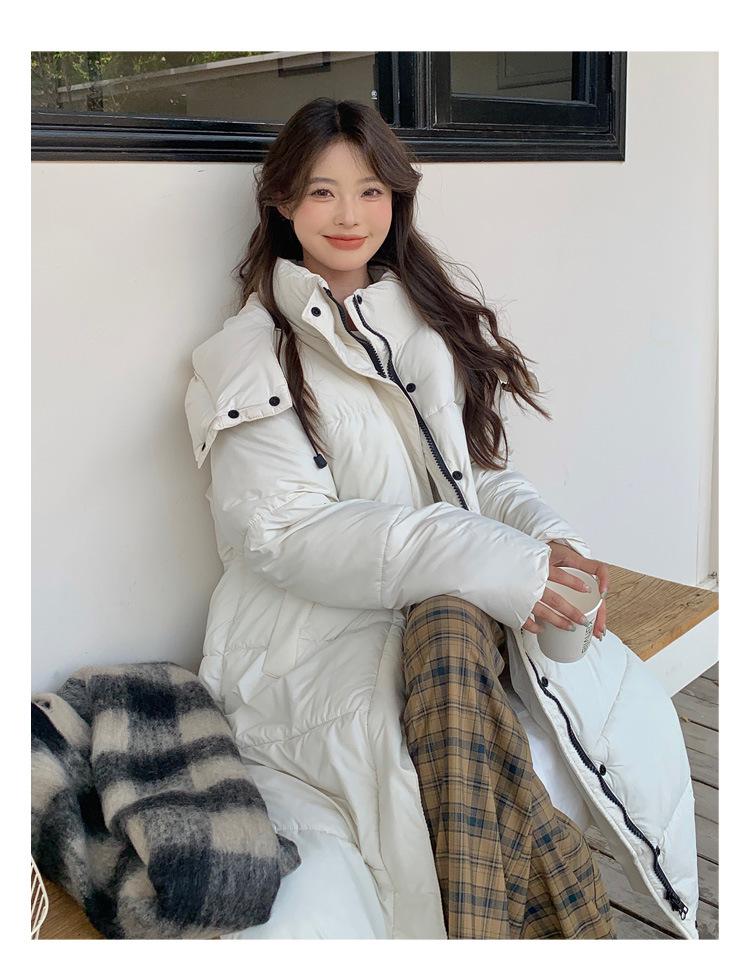 Damen 2024 Wintermode Baumwollmantel mit Kapuze in Überlänge - Dick, warm und Überknie-Stil